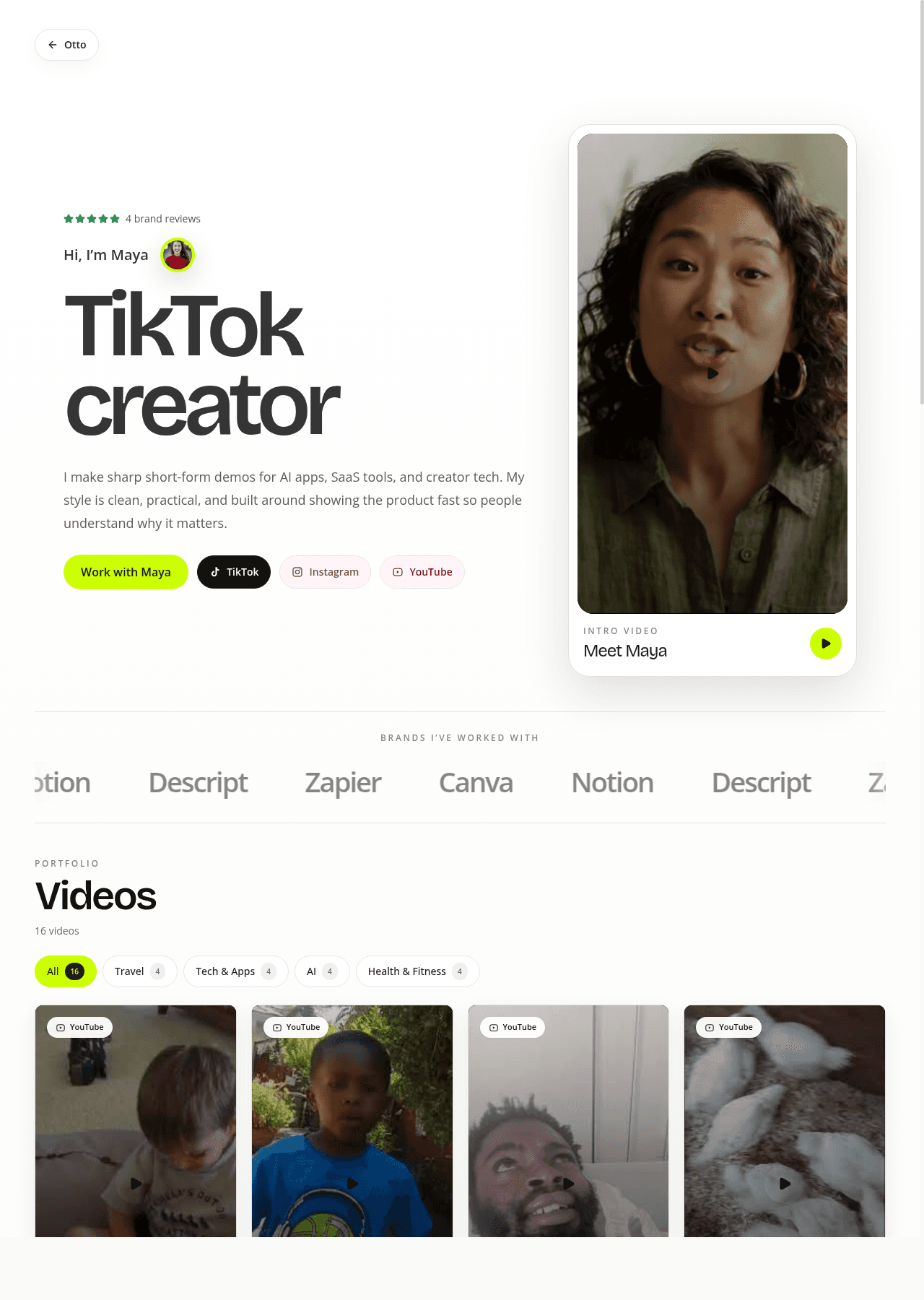 Live creator portfolio preview